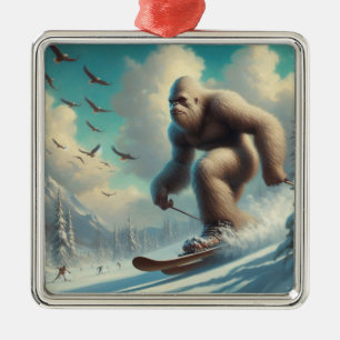Bigfoot Skiing Metal Ornament