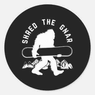 Bigfoot Snowboard Shredding Gnar Sasquatch Snowboa Classic Round Sticker