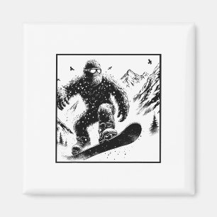 Bigfoot Snowboarder - Funny Sasquatch Snowboarding Magnet