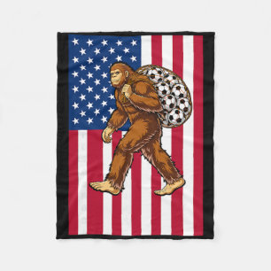 Bigfoot Soccer Usa Flag Funny Patriotic Sasquatch Fleece Blanket