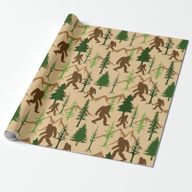 Bigfoot Squatchin in the Woods Birthday Party Wrapping Paper (Unrolled)