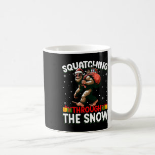 Bigfoot Squatching Through The Snow Santa Hat Xmas Coffee Mug