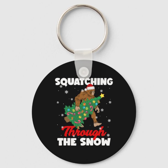 Bigfoot Squatching Through The Snow Sasquatch Chri Key Ring (Front)