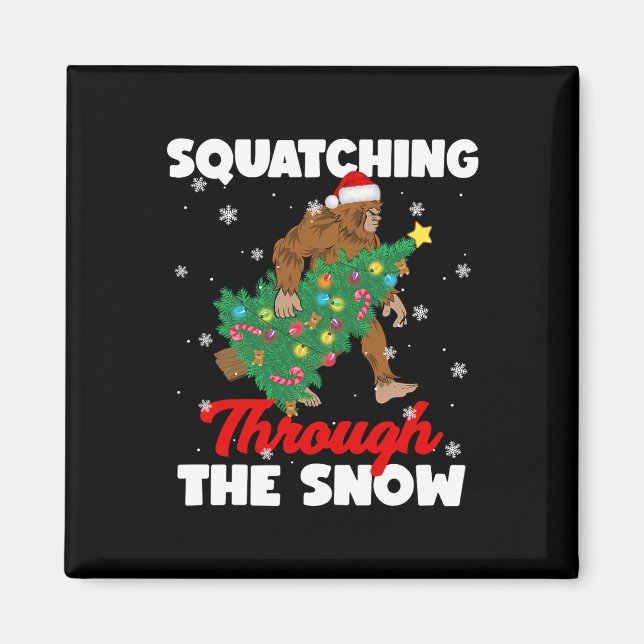 Bigfoot Squatching Through The Snow Sasquatch Chri Magnet (Front)