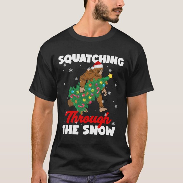 Bigfoot Squatching Through The Snow Sasquatch Chri T-Shirt (Front)