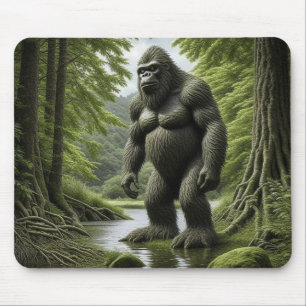 Bigfoot standing in a Creek Cartoon  Mouse Pad