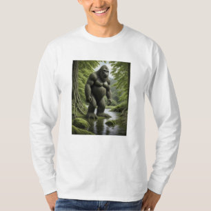 Bigfoot standing in a Creek Cartoon T-Shirt