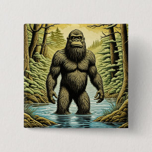 Bigfoot standing in Water Cartoon 15 Cm Square Badge