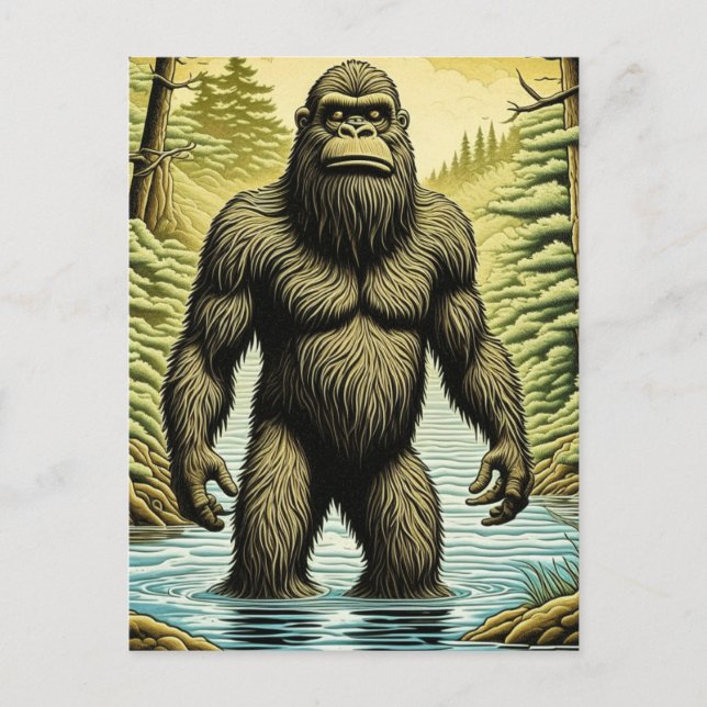 Bigfoot standing in Water Cartoon  Postcard (Front)