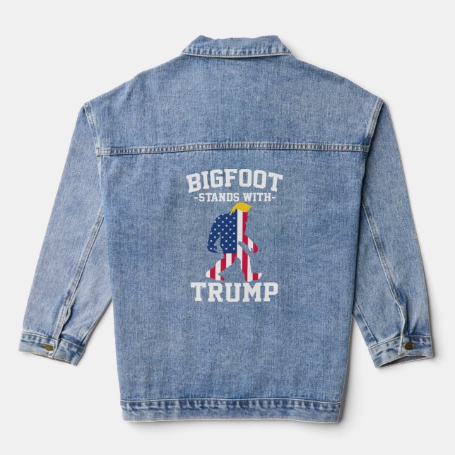 Bigfoot Stands With Trump 2024 Elections Denim Jacket (Back)