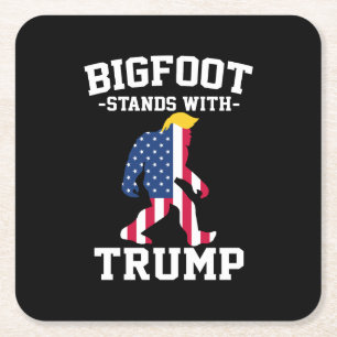 Bigfoot Stands With Trump 2024 Elections Square Paper Coaster
