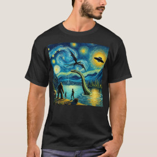 bigfoot starry night loch Ness alien UFO dragon cu T-Shirt