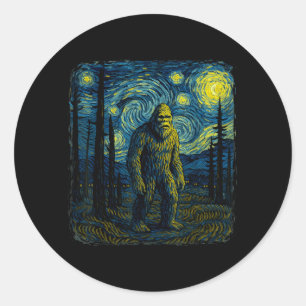 Bigfoot Starry Night Van Gogh Funny Men Women Boy Classic Round Sticker