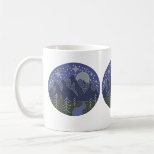 Bigfoot Starry Night Walk Cryptid Folk Art Coffee Mug