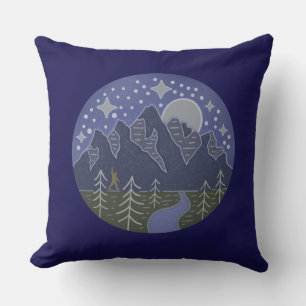 Bigfoot Starry Night Walk Cryptid Folk Art Cushion