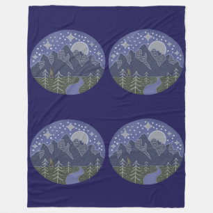 Bigfoot Starry Night Walk   Cryptid Folk Art Fleece Blanket