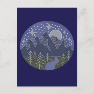 Bigfoot Starry Night Walk   Cryptid Folk Art Postcard