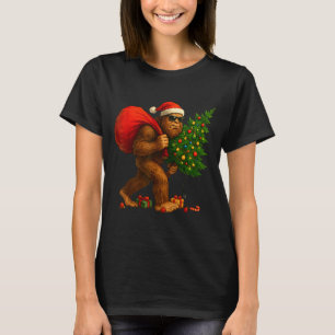 Bigfoot Stealing Christmas Tree Lights Xmas Boys M T-Shirt