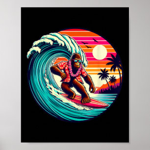 Bigfoot Surfboard Beach Summer Surfing Sasquatch H Poster