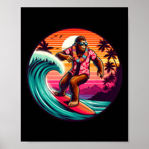 Bigfoot Surfboard Beach Summer Surfing Sasquatch H Poster