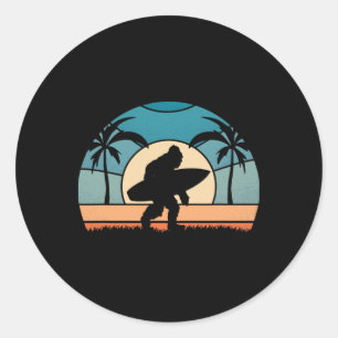 Bigfoot Surfer On The Beach Surfing Vintage Bigfoo Classic Round Sticker