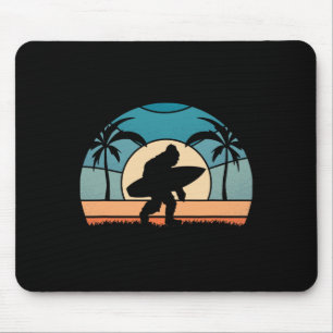Bigfoot Surfer On The Beach Surfing Vintage Bigfoo Mouse Pad