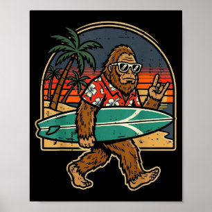 Bigfoot surfer rock hand sasquatch rocker men boys poster