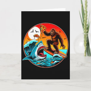 Bigfoot Surfing Eating Pizza Shark Attack Funny Ar Card