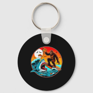 Bigfoot Surfing Eating Pizza Shark Attack Funny Ar Key Ring