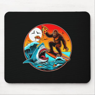 Bigfoot Surfing Eating Pizza Shark Attack Funny Ar Mouse Pad