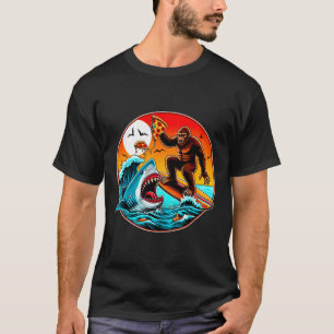 Bigfoot Surfing Eating Pizza Shark Attack Funny Ar T-Shirt