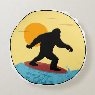 bigfoot surfing hawaiian round cushion