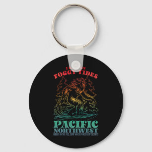 Bigfoot Surfing I Ride On Foggy Tides Pacific Nort Key Ring