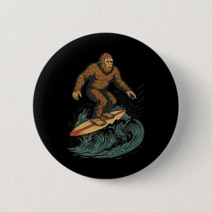 Bigfoot Surfing Retro Beach Cryptid Art For Summer 6 Cm Round Badge
