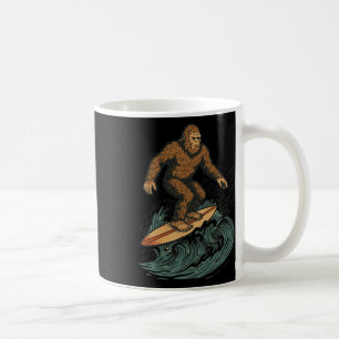 Bigfoot Surfing Retro Beach Cryptid Art For Summer Coffee Mug