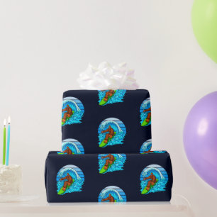 Bigfoot Surfing Riding The Waves Fun Sasquatch Wrapping Paper