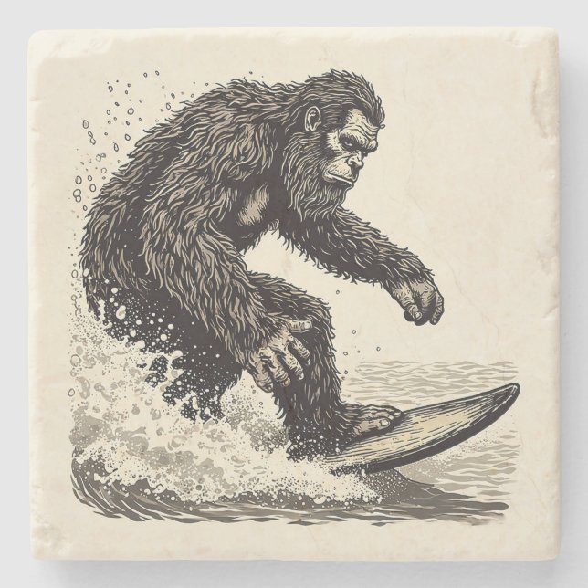 Bigfoot Surfing Stone Coaster (Front)