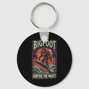 Bigfoot Surfing The Waves Shirt Retro Distressed S Key Ring