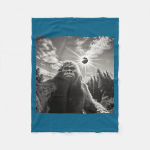 Bigfoot Taking Selfie Solar Eclipse Illustration Fleece Blanket