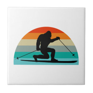 Bigfoot Telemark Skiing Rainbow Ceramic Tile
