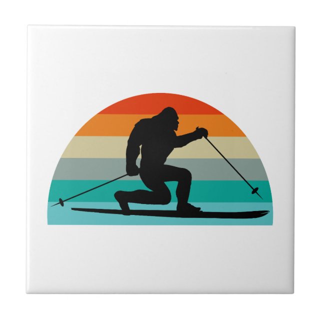 Bigfoot Telemark Skiing Rainbow Ceramic Tile (Front)
