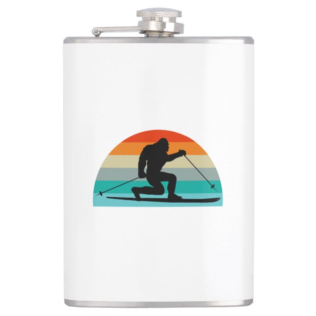 Bigfoot Telemark Skiing Rainbow Hip Flask (Front)