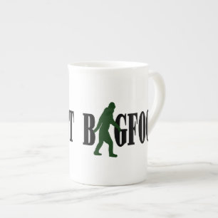 Bigfoot text & green squatch graphic bone china mug