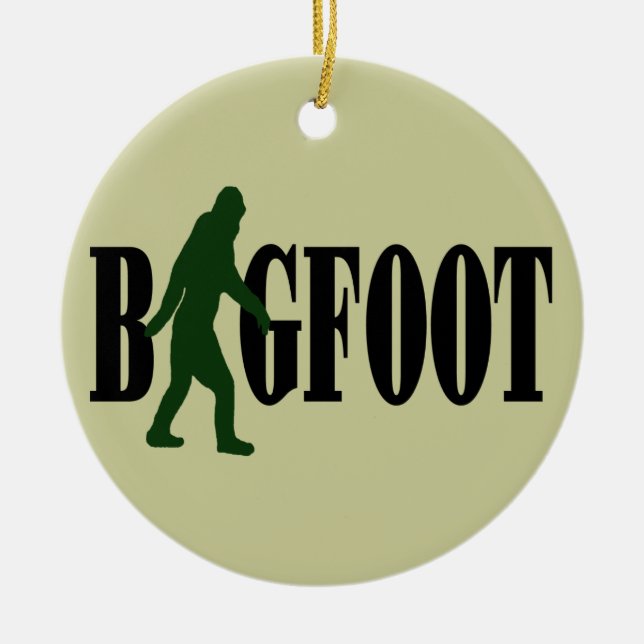 Bigfoot text & green squatch graphic ceramic ornament (Front)