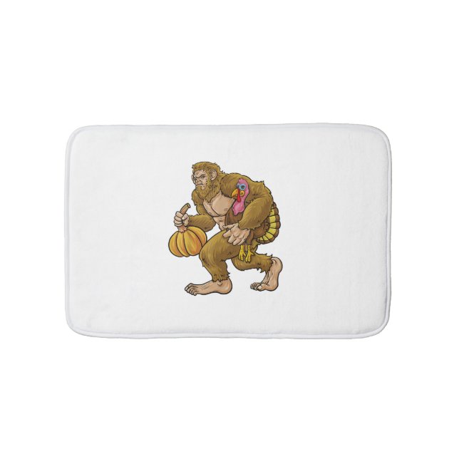 Bigfoot Thanksgiving Steals Turkey & Pumpkin Hide_ Bath Mat (Front)