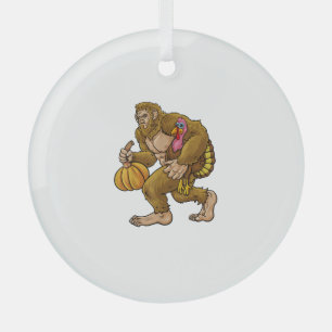 Bigfoot Thanksgiving Steals Turkey & Pumpkin Hide_ Glass Tree Decoration