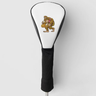 Bigfoot Thanksgiving Steals Turkey & Pumpkin Hide_ Golf Head Cover