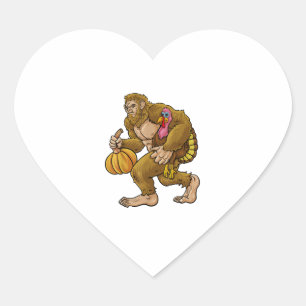 Bigfoot Thanksgiving Steals Turkey & Pumpkin Hide_ Heart Sticker