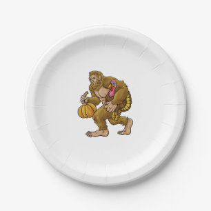 Bigfoot Thanksgiving Steals Turkey & Pumpkin Hide_ Paper Plate