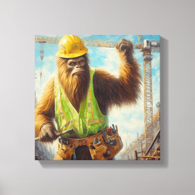 Bigfoot the Construction Worker Canvas Print (Front)